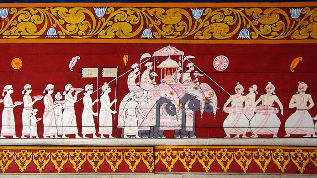 078.jpg - 078 W Kandy. Rysunek w Świątyni Zęba przedstawiający procesję Dalada Perahera